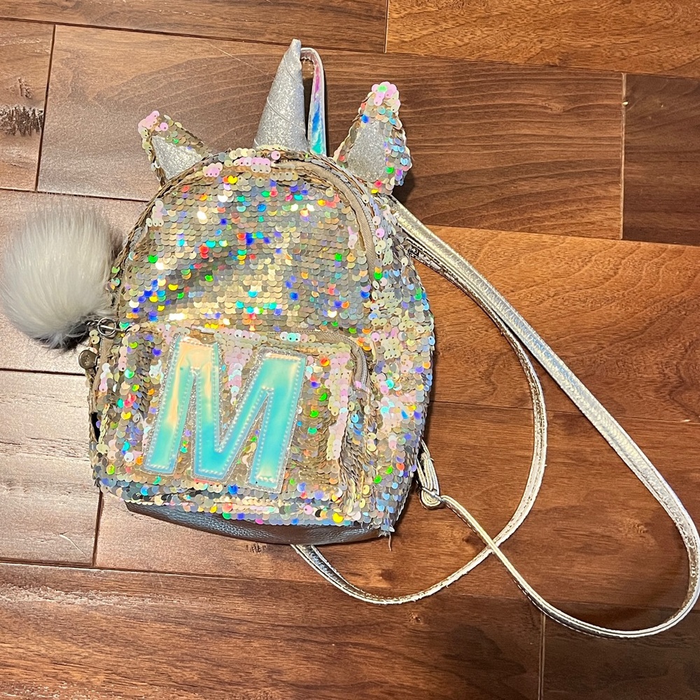 Justice brand Initial “M” sequins backpack bag. Great condition!